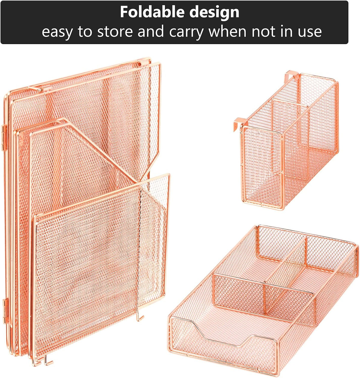 Topwey Rose Gold Desk Accessories, Office Supplies Desk Organizer Caddy with Sliding Drawer, Double Tray, File Organizer and pen holder for Home, Office School - Field & Nook