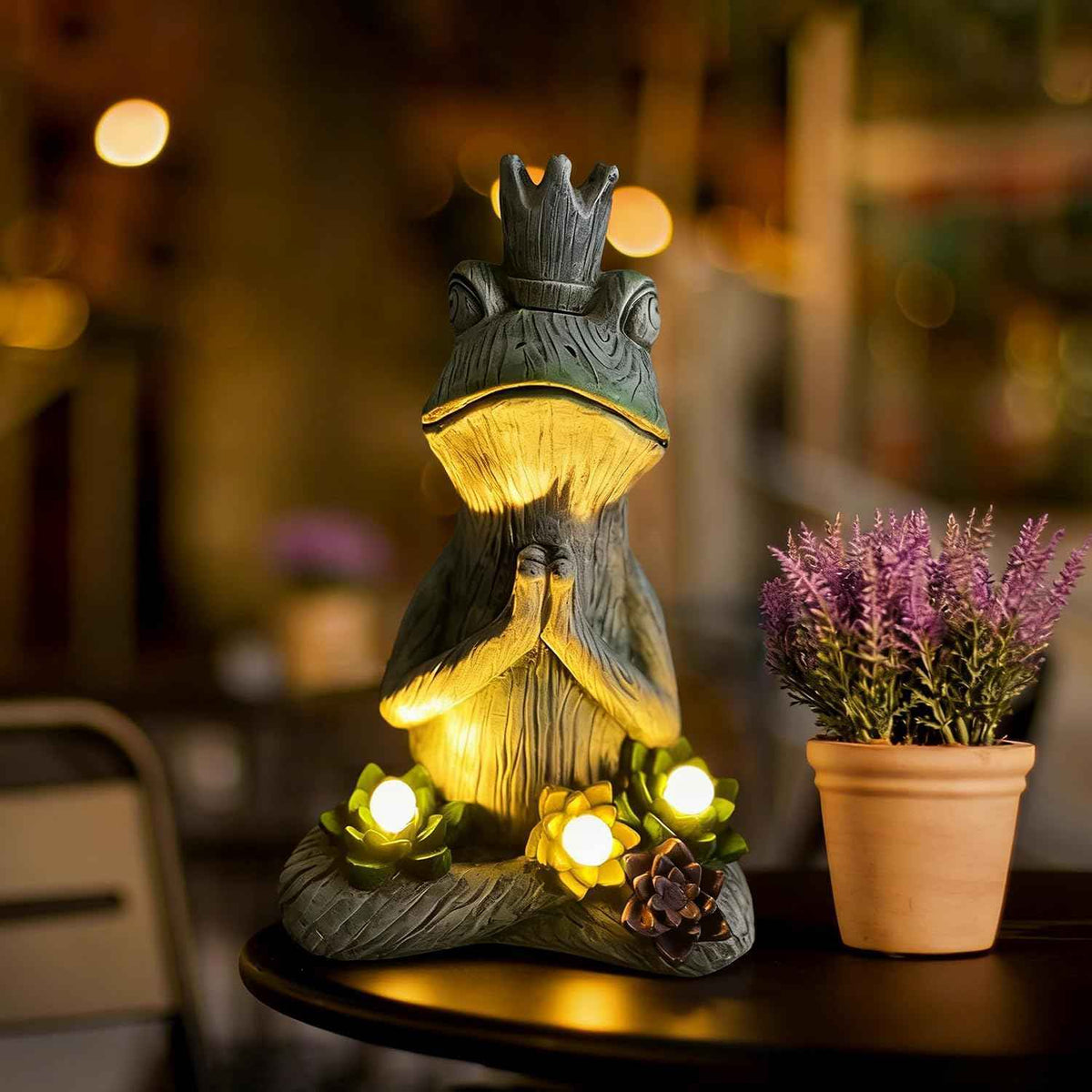 Large Garden Statue Yoga Frog Sustainable Eco-Friendly Solar Lights with LED Sustainability Sculpture Courtyard Balcony Home Decoration（12" Tall