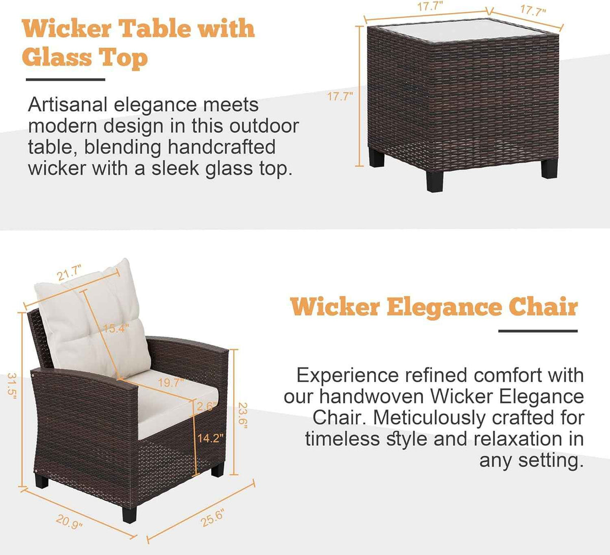 Shintenchi 3 Pieces Patio Furniture Set, PE Rattan Wicker 3 Pcs Patio