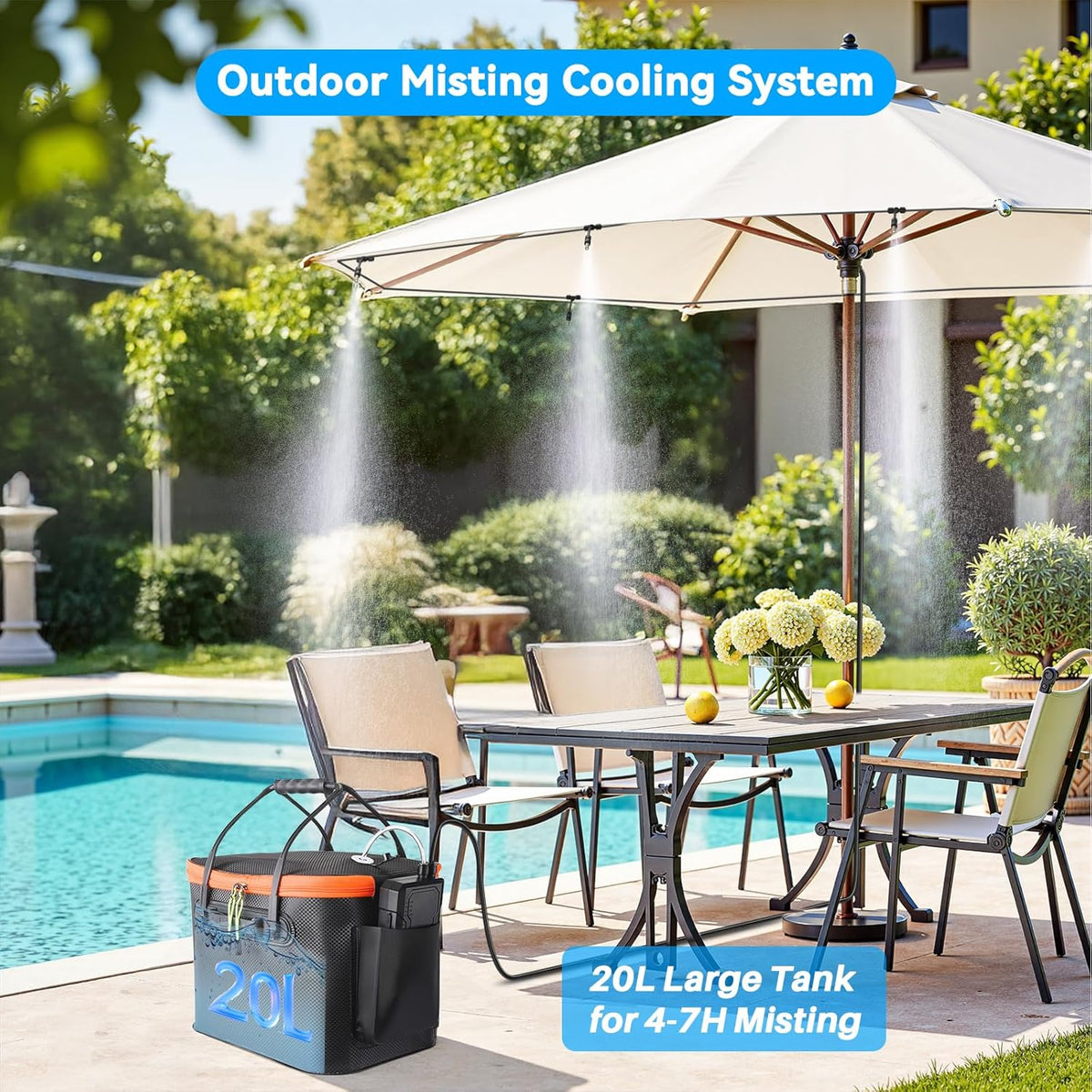 Portable Outdoor Misting System – 20 L Tank, 26 ft Hose