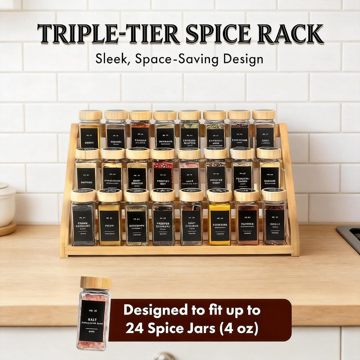 Spice Rack, Spice Organizer -3 Tier Bamboo Spice Racks, Solution for Spice Storage in Kitchens, Countertops，Storage Rooms and Other Places - Field & Nook