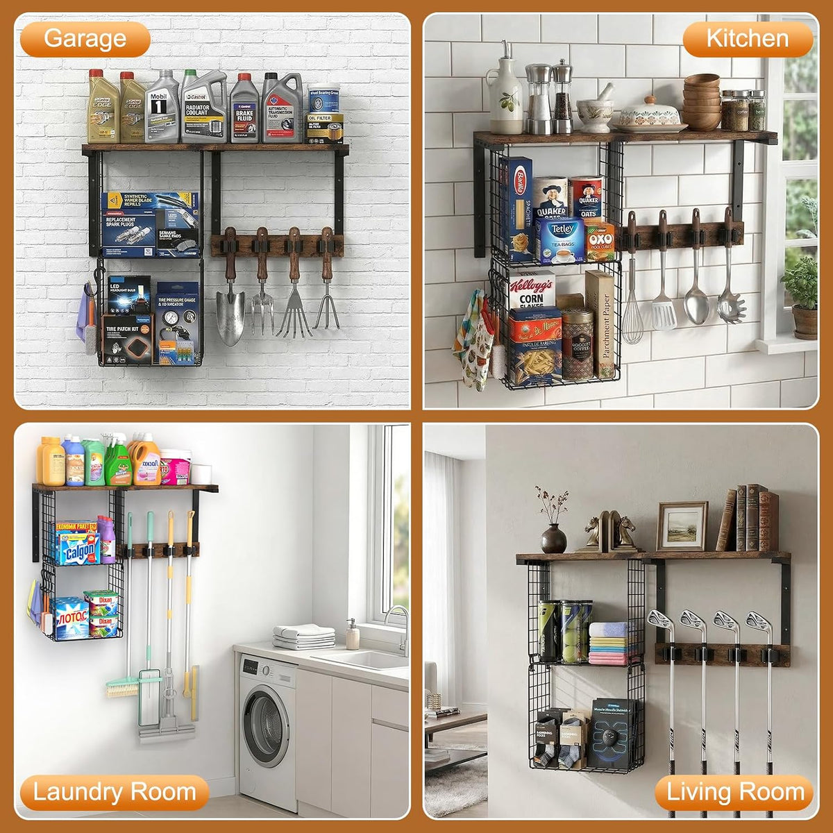 Wall Mount Broom Holder Laundry Room Storage Organizer Shelves - Field & Nook