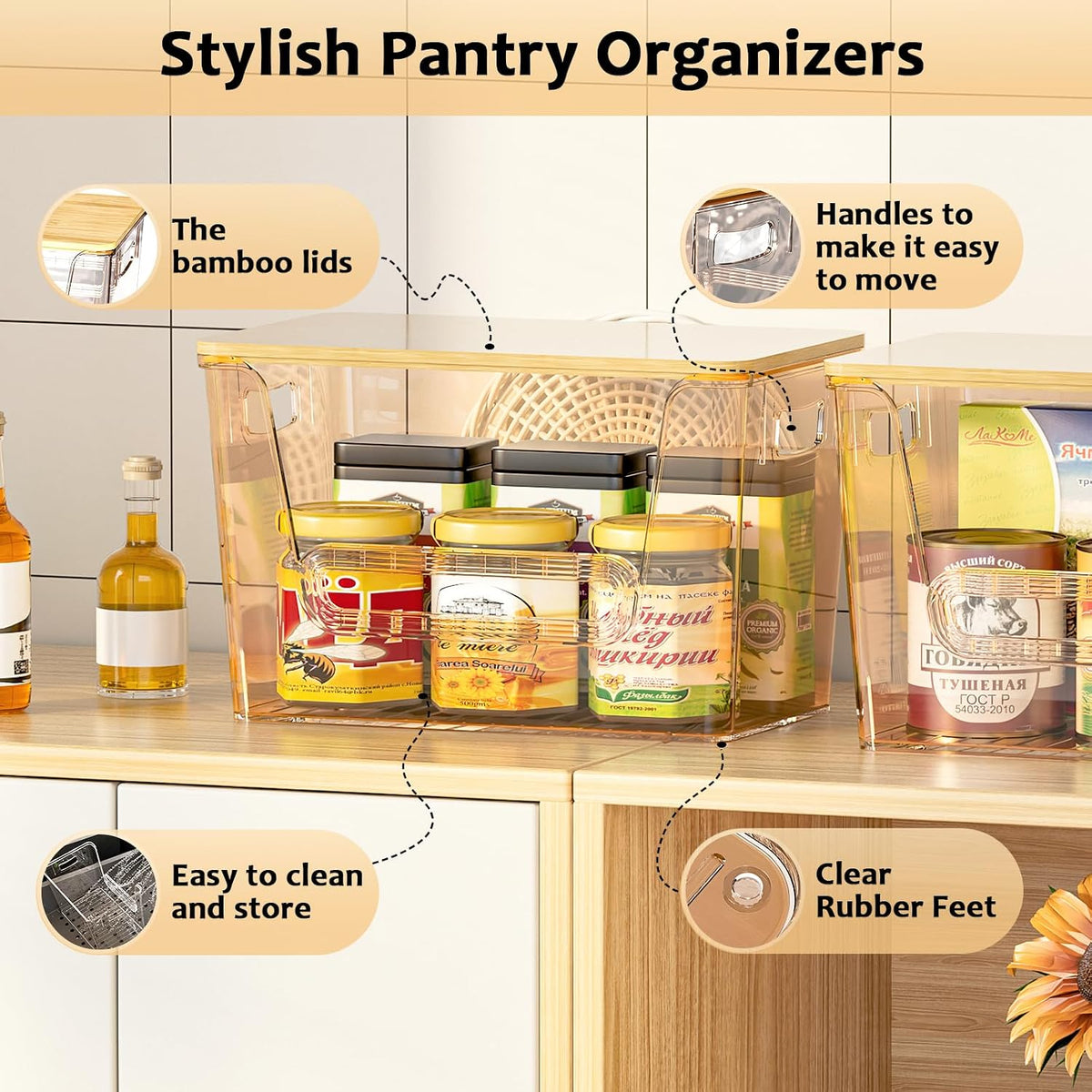 Delamu 2 Set Pantry Organizers and Storage,Trash Bag Dispenser with Bamboo Top,Stackable Trash Bag Dispenser Under Sink Organizer for 4-30 GalBags,Onion,Potato,Fruits,Amber(11-7/32"L*7" W*7-1/8"H) - Field & Nook