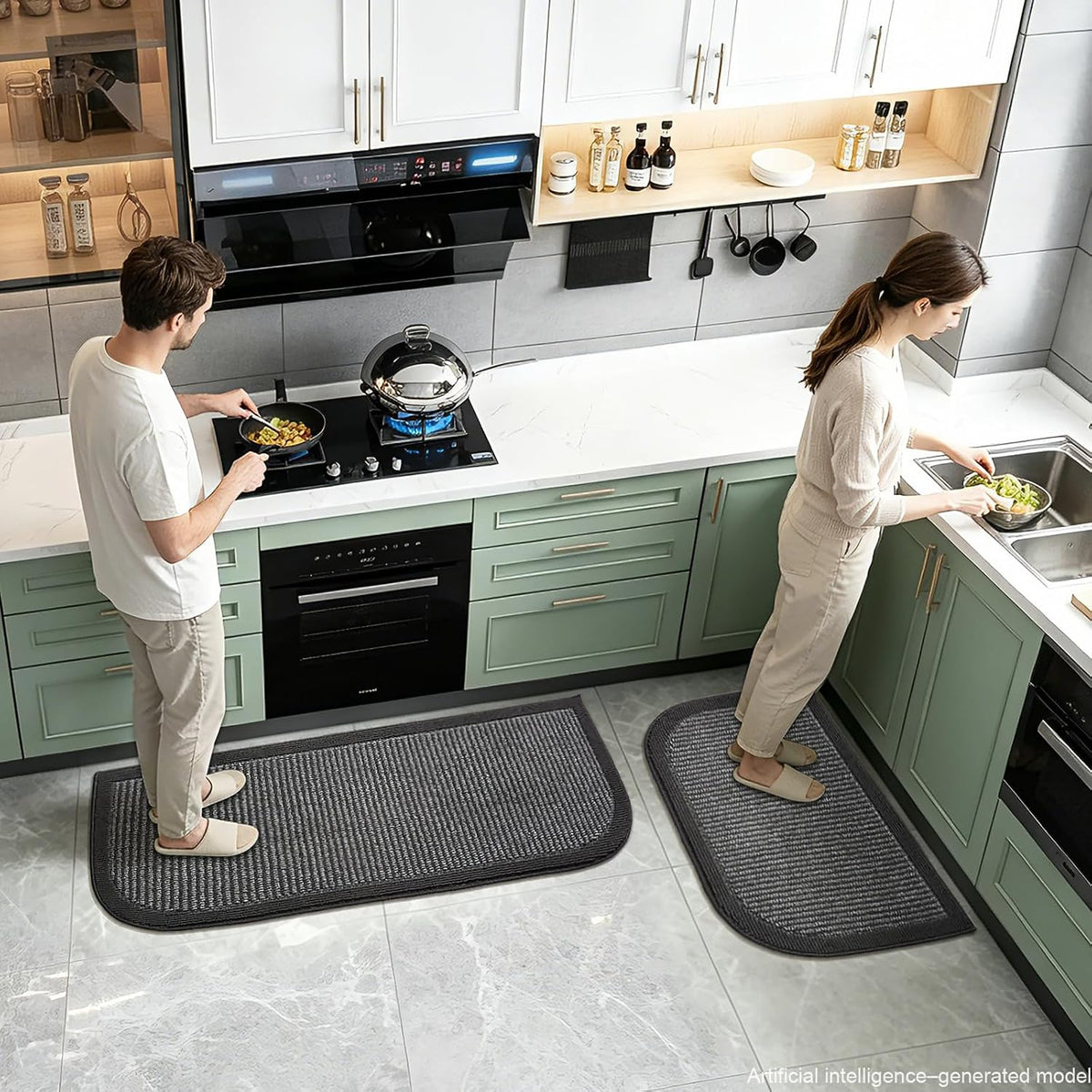 Kitchen Rugs Set of 2, Non Slip Absorbent Washable Floor Mats Kitchen Runner Rugs, Half Moon Standing Runner Rug for Kitchen Sink and Laundry, 20"x32" + 20"x48", Grey