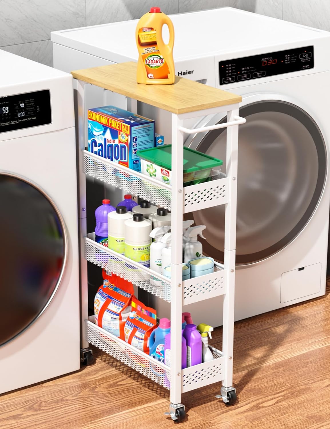 Slim Laundry Room Organization Cart with Upgraded Metal Hub Casters - Field & Nook