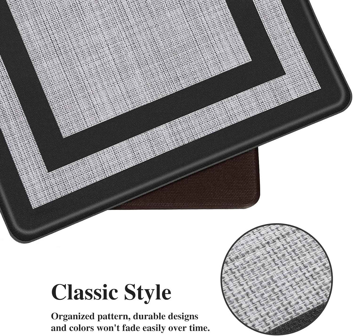 Mattitude Kitchen Mats Set of 2,Cushioned Anti-Fatigue Non-Skid Rug Sets | Ergonomic Comfort PVC Kitchen Mats for Floor,Standing Mat for Kitchen,Floor,Office,Sink,Laundry, Black Frame