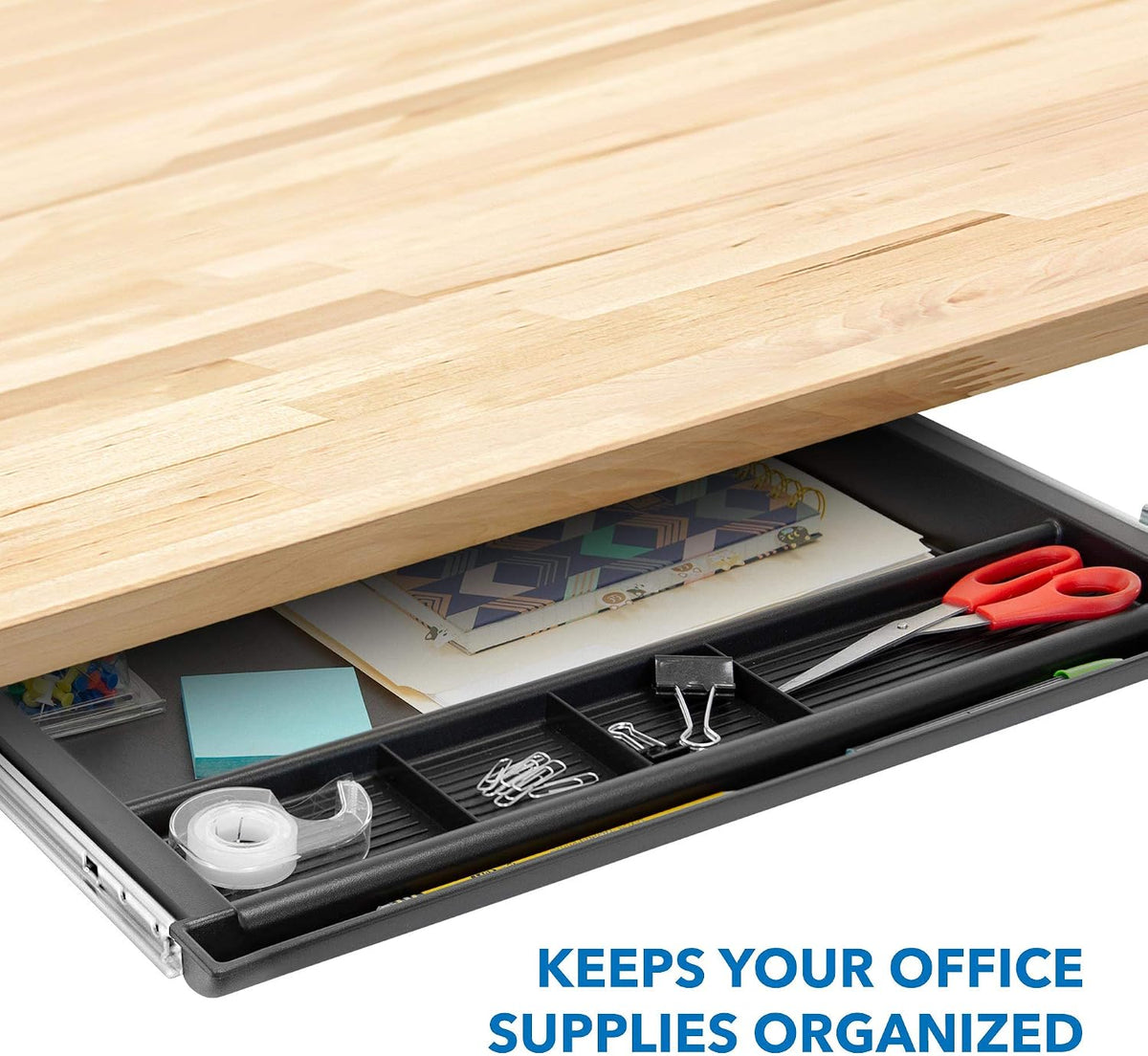 MOUNT-IT! Large Under Desk Pencil Drawer 16 inch Deep | 21.25” W, Ball Bearing Slide-Out Organizer for Office Supplies, Paper & Pencils | Fits Desks Over 1” Thick, Adjustable Extension 16.25”–28” - Field & Nook