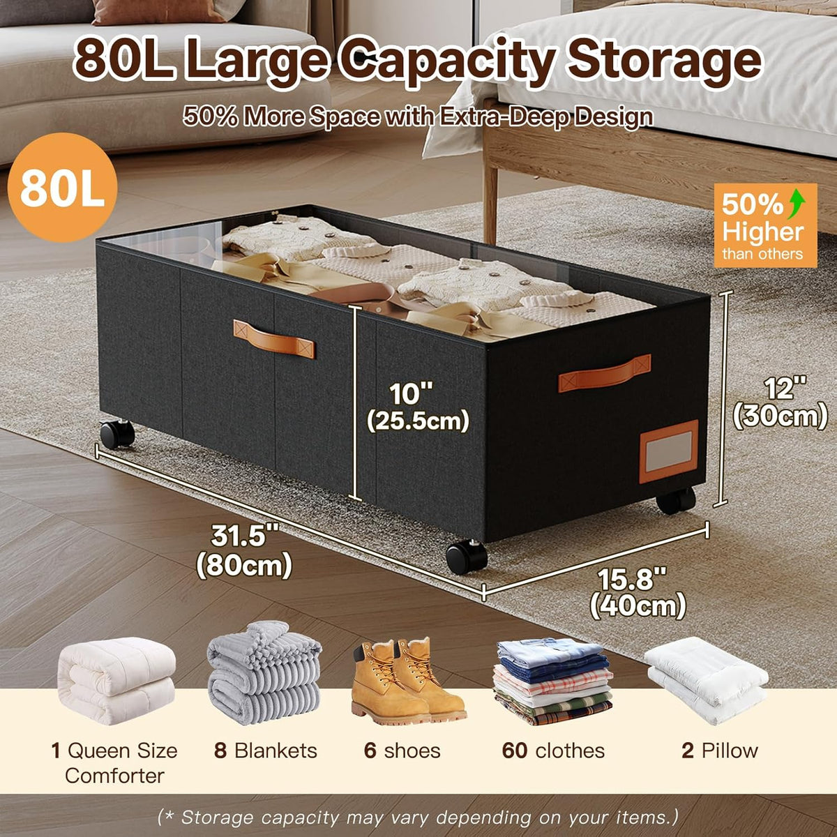 Under Bed Storage with Wheels, 12" Height Under Bed Storage Extra Deep Under Bed Storage Containers, Perfect for 14'' Bed Frame, No Assemble Metal Rolling Underbed Storage for Clothes Shoes Blankets - Field & Nook