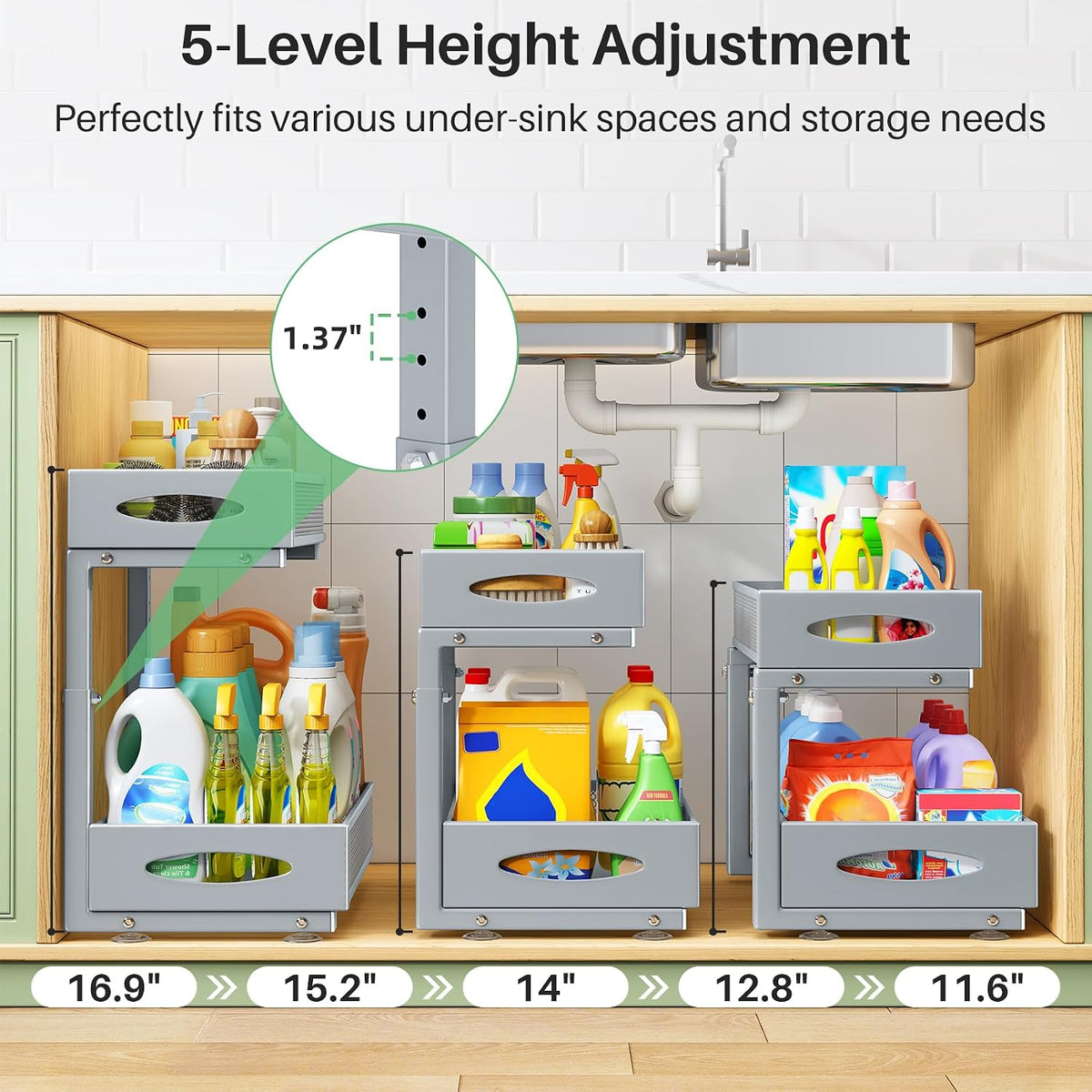 2-Tier Pull-Out Under-Sink Organizer – Grey - Field & Nook
