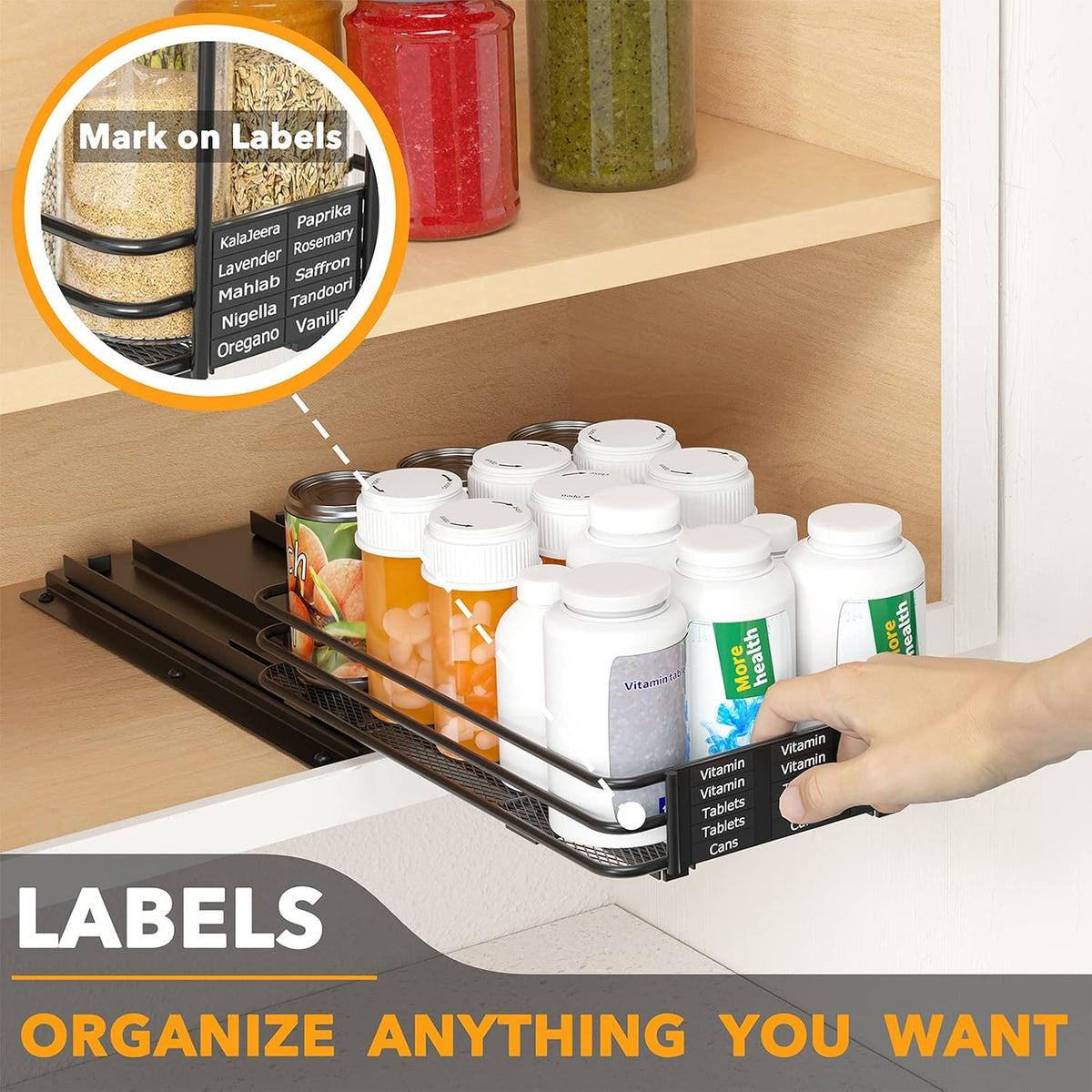 SpaceAid Pull Out Spice Rack Organizer for Cabinet, Heavy Duty Slide