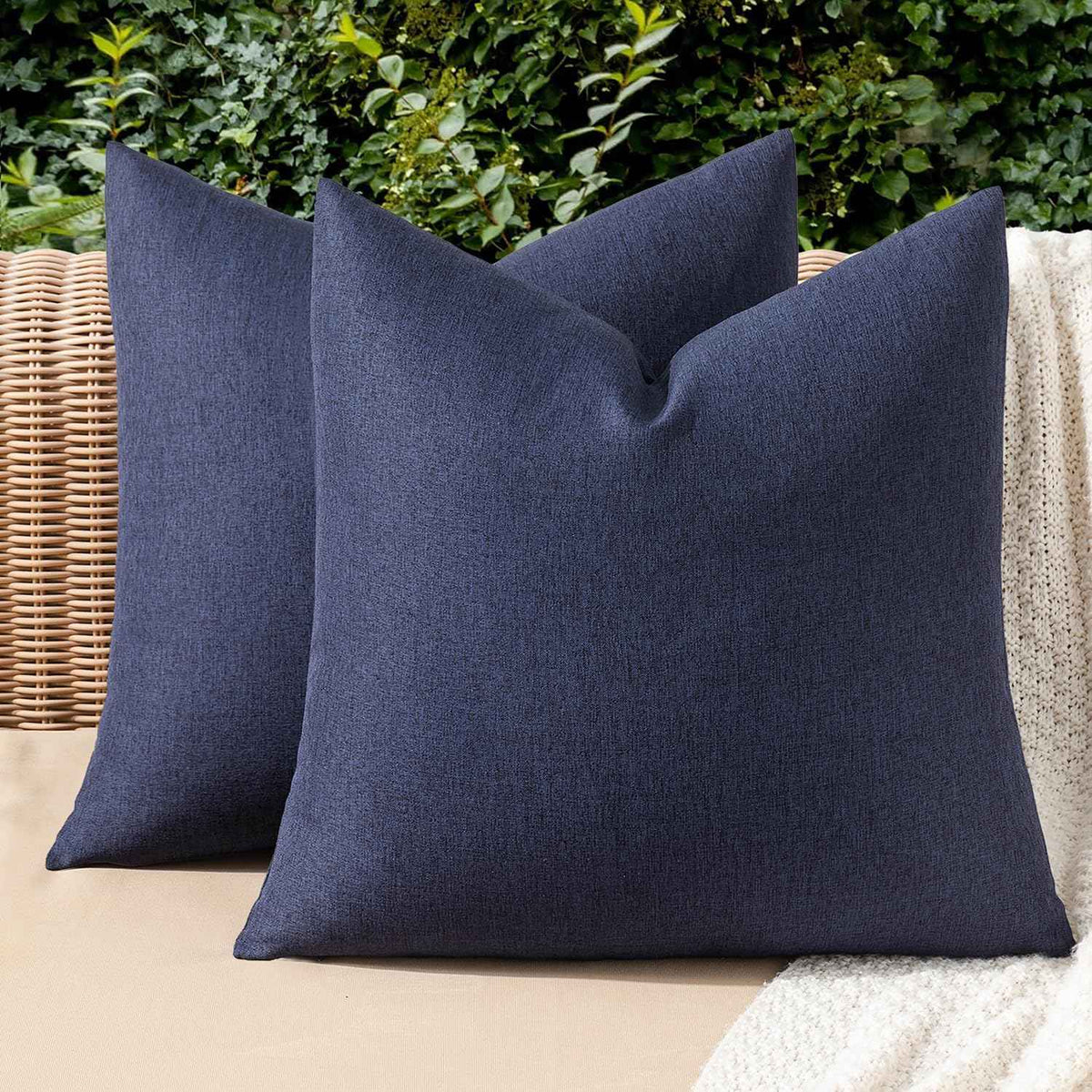 MIULEE Decorative Outdoor Pillow Covers Waterproof 18x18 Navy | Solid Faux Linen Throw Pillow Covers Set of 2 Farmhouse for Patio Furniture Tent Balcony Garden Couch Sofa Cushion