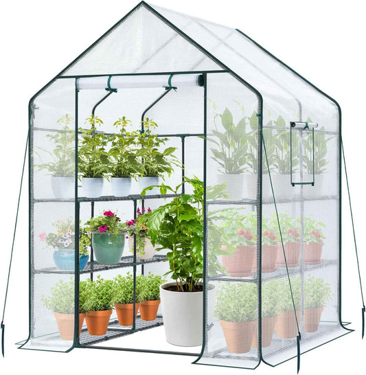 Ohuhu Greenhouse for Outdoors: 3 Tiers 12 Shelves Walk-in Indoor Green House Heavy Duty Plant Stands Reinforced Plastic PE Cover Mini Portable Warm House for Outside, 4.8x2.5x6.4 FT