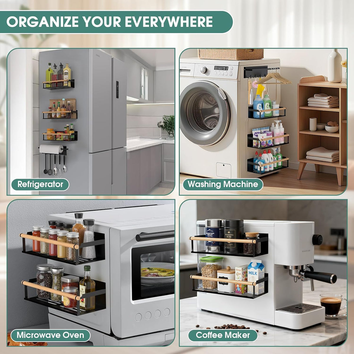 4-Pack Magnetic Shelves for Washing Machine Magnetic Shelf for Fridge Powerful - Field & Nook