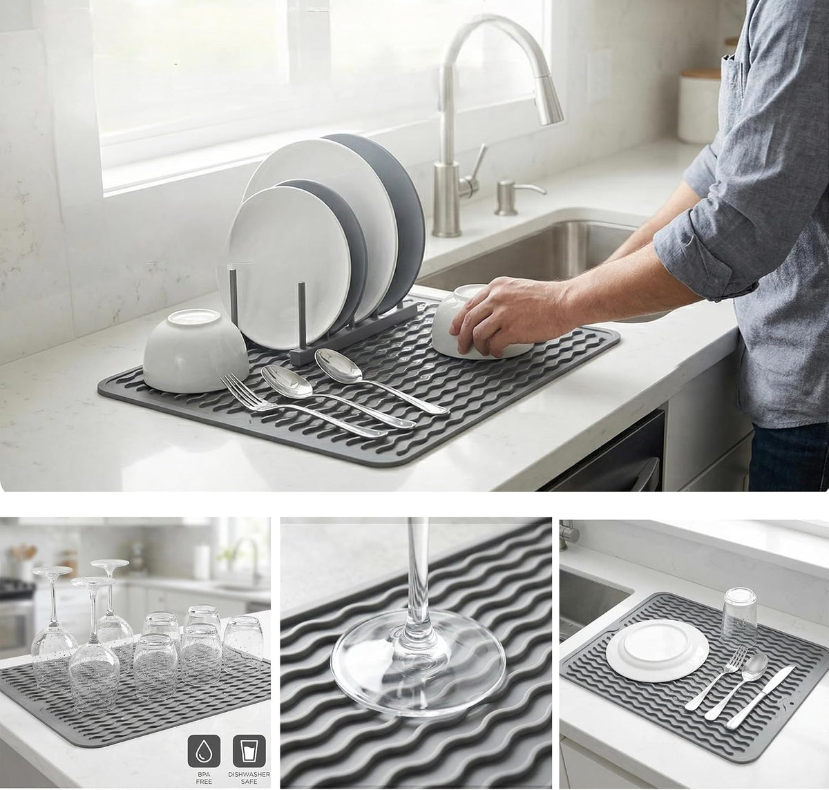 Quick-Dry Silicone Dish Mat & Trivet – 16 × 12 in