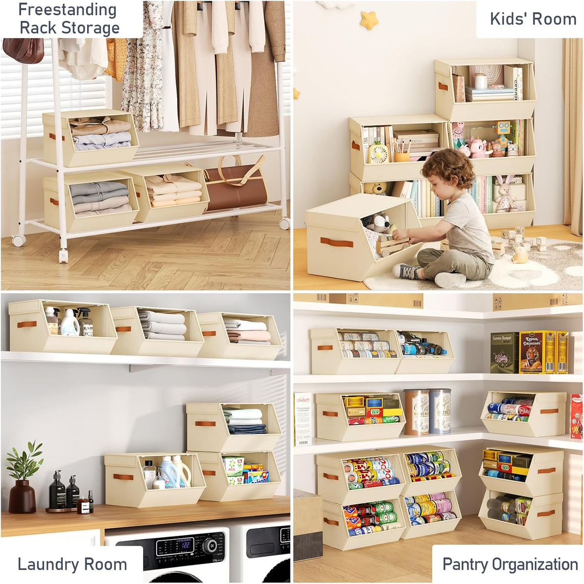 Stackable Closet Organizers and Storage Bins, Open Front Closet Shelf Organizer System With Steel Frame, Clothes Storage Basket Fabric, Collapsible Closet Drawers for Wardrobe, Nursery ,Toy, 4 Pack - Field & Nook