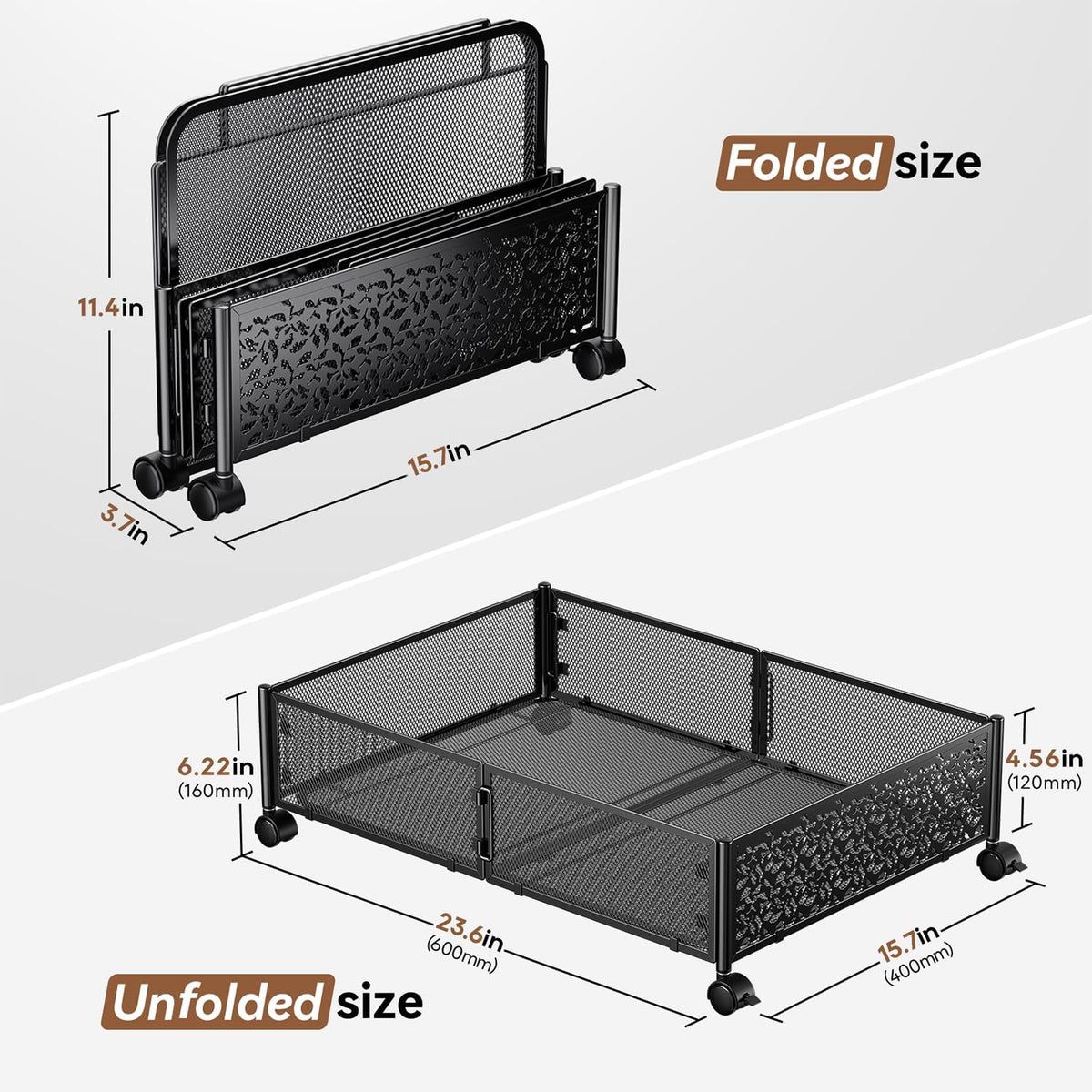 Under Bed Stroage Container with wheels,Patterned,Metal,2 Pack,Black | Tool-free assembly, glide smoothly, easy reach, foldable, maxmazie low-profile beds, dorm, keep seasonal clothes, shoes fresh - Field & Nook