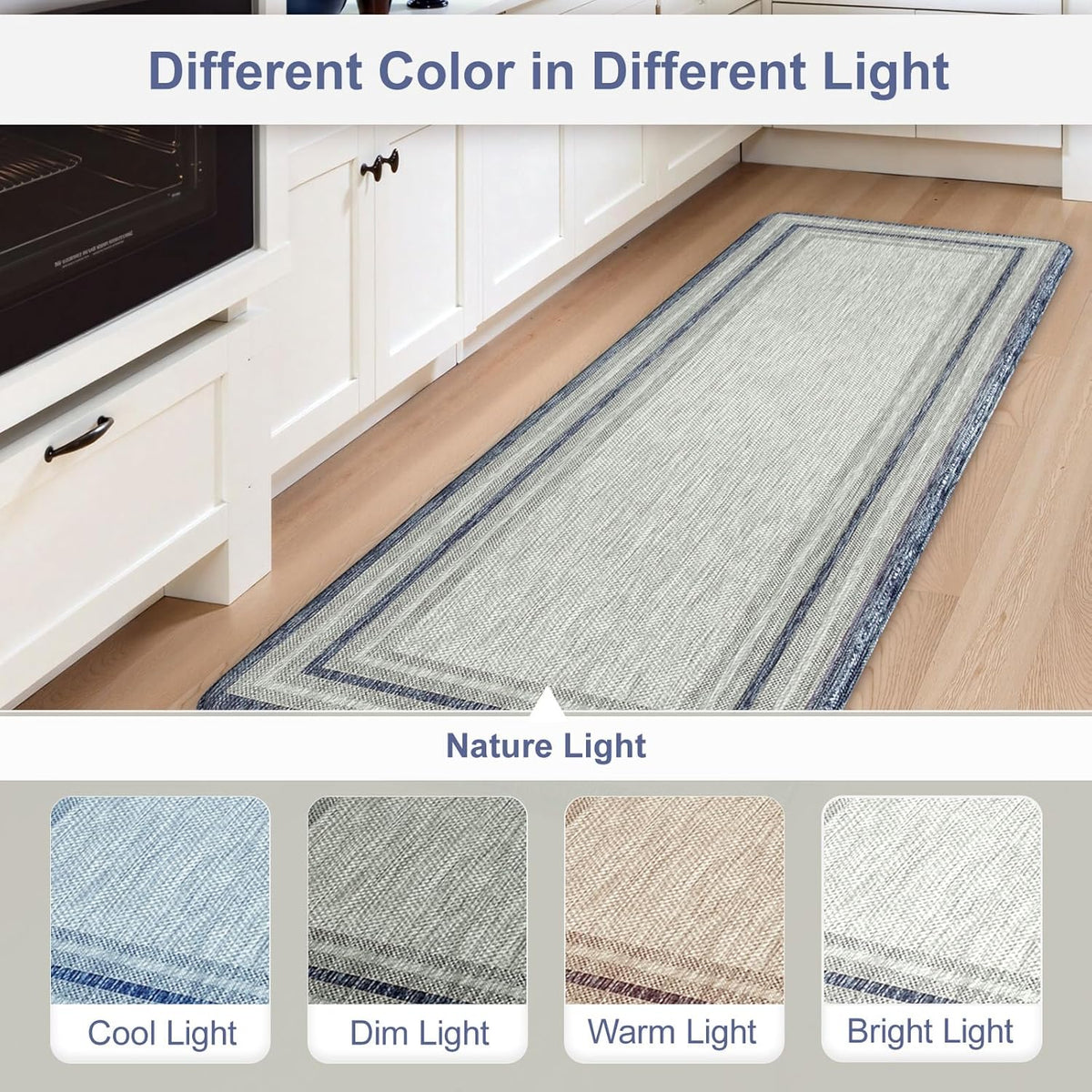 KIMODE Anti Fatigue Kitchen Mat 2 PCS Farmhouse Kitchen Rugs Sets of 2 | Blue Gray Home Decor Waterproof Kitchen Mat for Floor Laundry Room Rug,Cushioned Comfort Foam Standing Mat for Office Sink