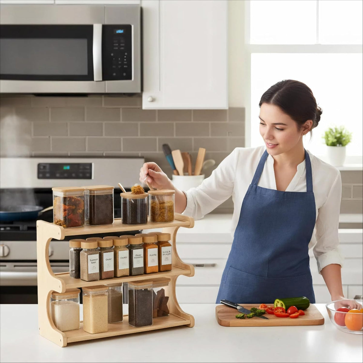 Spice Rack, 3-Tier Bamboo Spice Rack Organizer for Countertops - Kitchen, Pantry and Cupboard Storage Organizer - Field & Nook