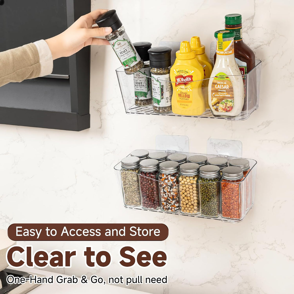 4-Pack Large Cabinet Door Organizer, 11.4" Adhesive Wall Mounted Pantry Organizers and Storage, Space Saving, Drain Bottom, No drill, Clea Storage Caddy Baskets for Kitchen, Bathroom, Under Sink - Field & Nook