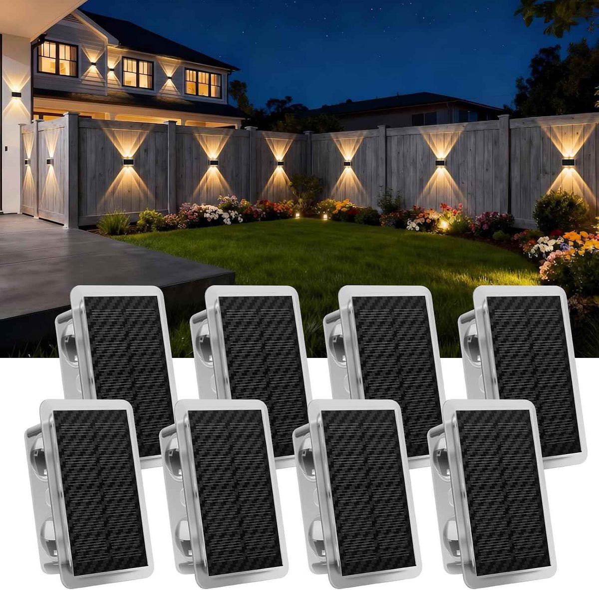 AUDLES Solar Fence Lights Outdoor, New Up Down Lighting Fence Lights Solar Powered with 3 Modes 3000K/4000K/6000K, IP65 Waterproof Solar Wall Light for Backyard Wall Pathway Deck Patio Decor - 8 Pack