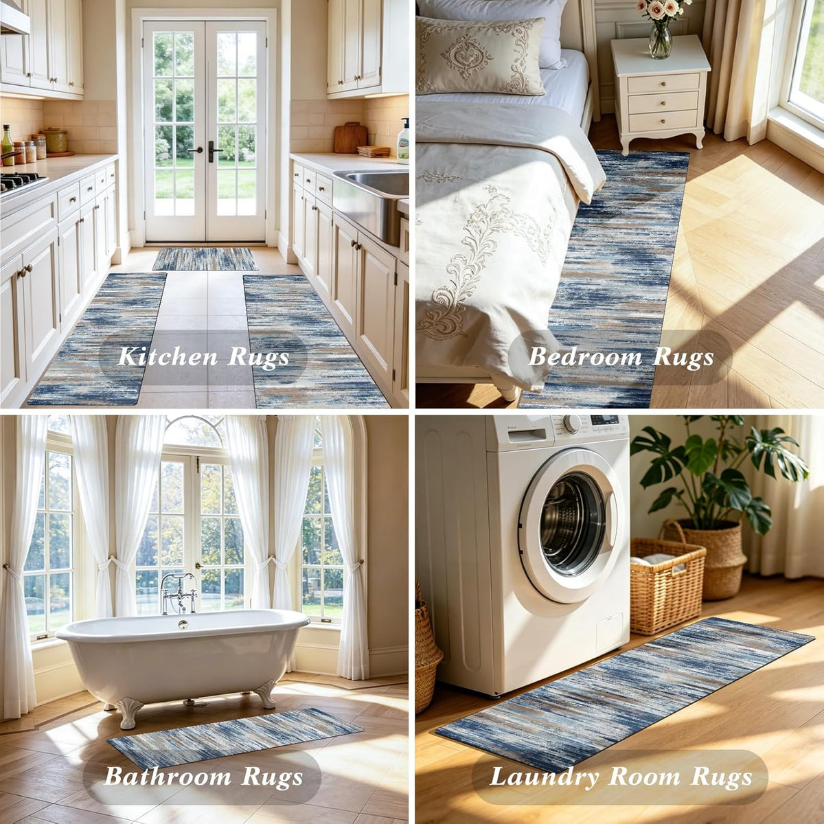 XLHOMO Kitchen Rugs Sets of 3, Non Slip Washable Kitchen Mats for Floor, Cushioned Anti-Fatigue Comfort Kitchen Mat, Rubber Backing Abstract Kitchen Floor Mat for Laundry, Desk, Sink, Office