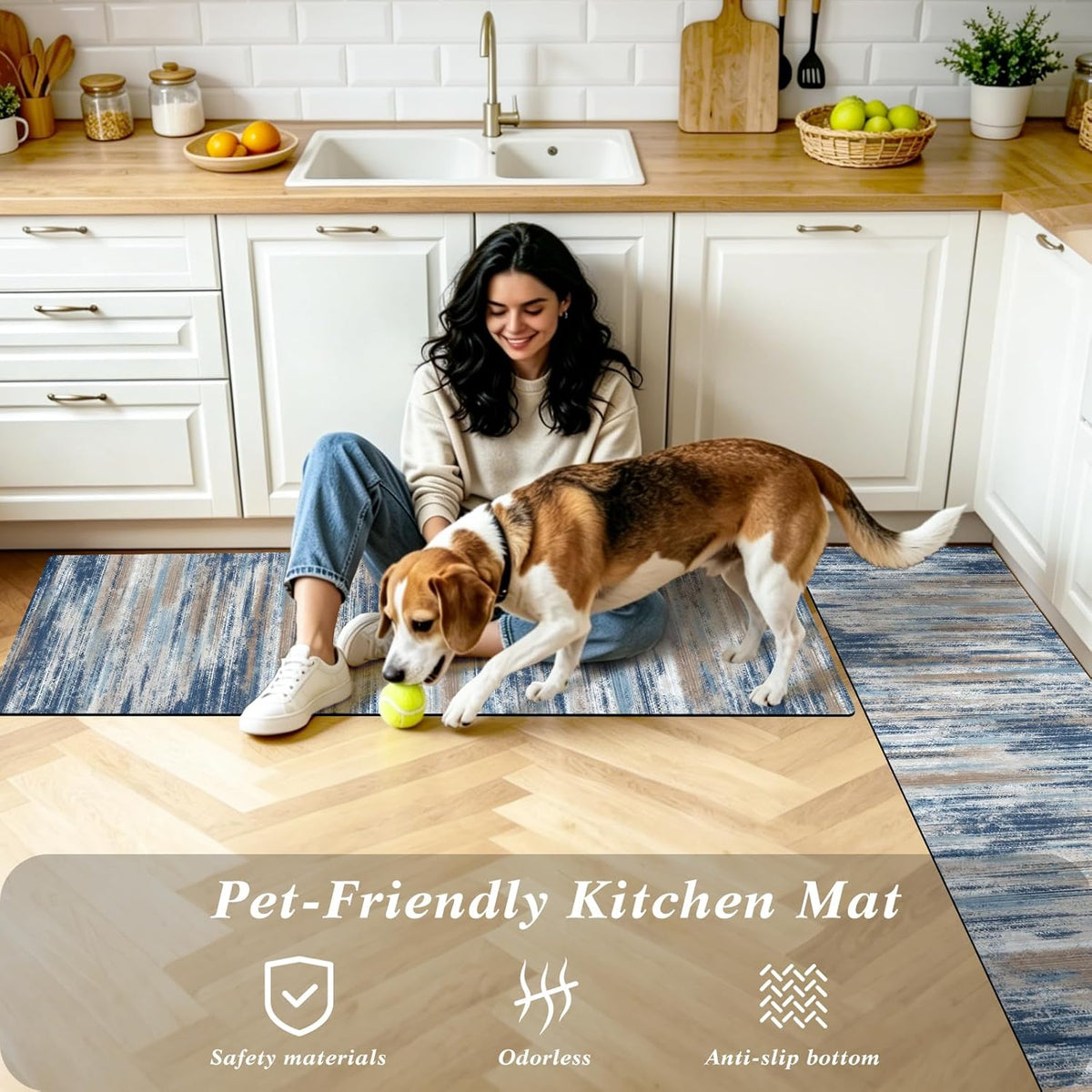XLHOMO Kitchen Rugs Sets of 3, Non Slip Washable Kitchen Mats for Floor, Cushioned Anti-Fatigue Comfort Kitchen Mat, Rubber Backing Abstract Kitchen Floor Mat for Laundry, Desk, Sink, Office