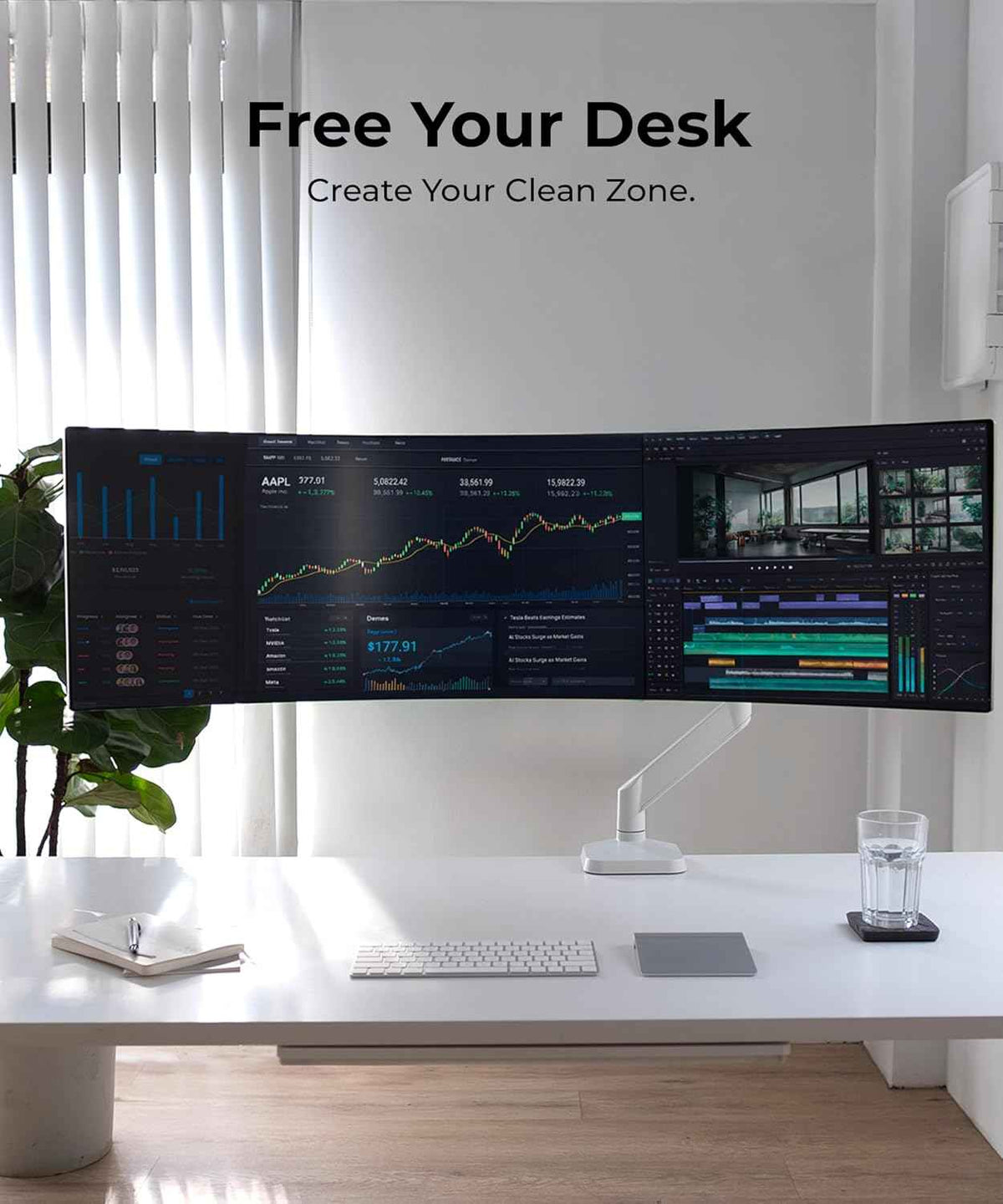 Modernsolid Heavy Duty Monitor Arm Desk Mount for 34-49 Inch Ultrawide Curved Monitors, Supports 14-38 lbs, Gas Spring Ergonomic Full Motion with Cable Management, Red Dot Design Awarded, White