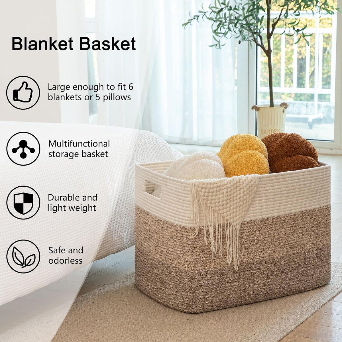 Extra-Large Woven Blanket Basket – 108-Liter Cotton Rope Storage