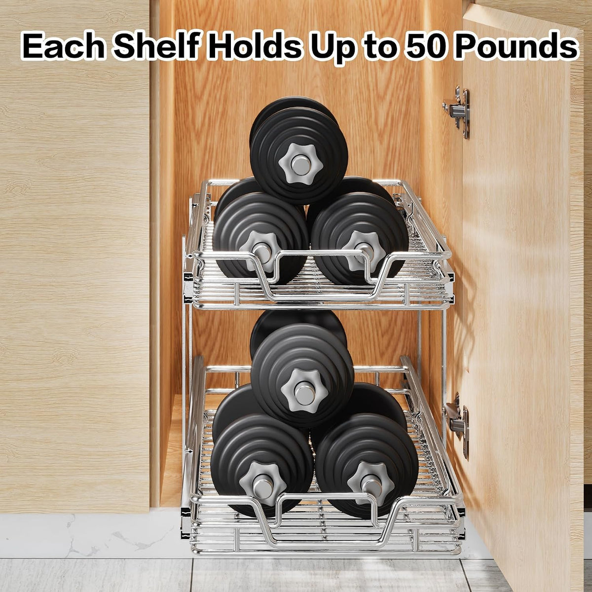 2-Tier Kitchen Cabinet Pull Out Shelf Organizer, 14" W x 21" D
