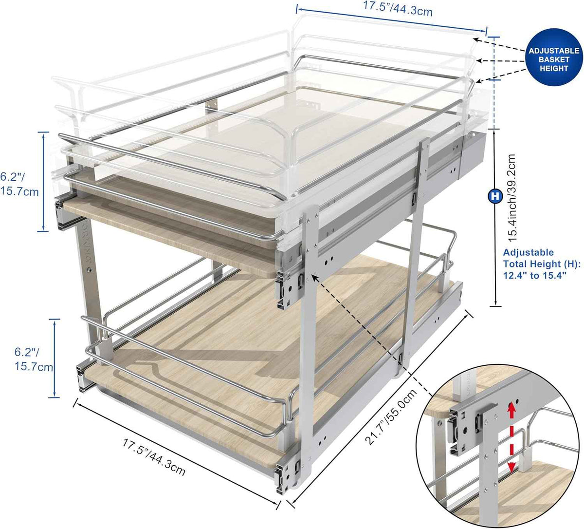 2-Tier Pull-Out Cabinet Organizer, 14.45" W x 22" D