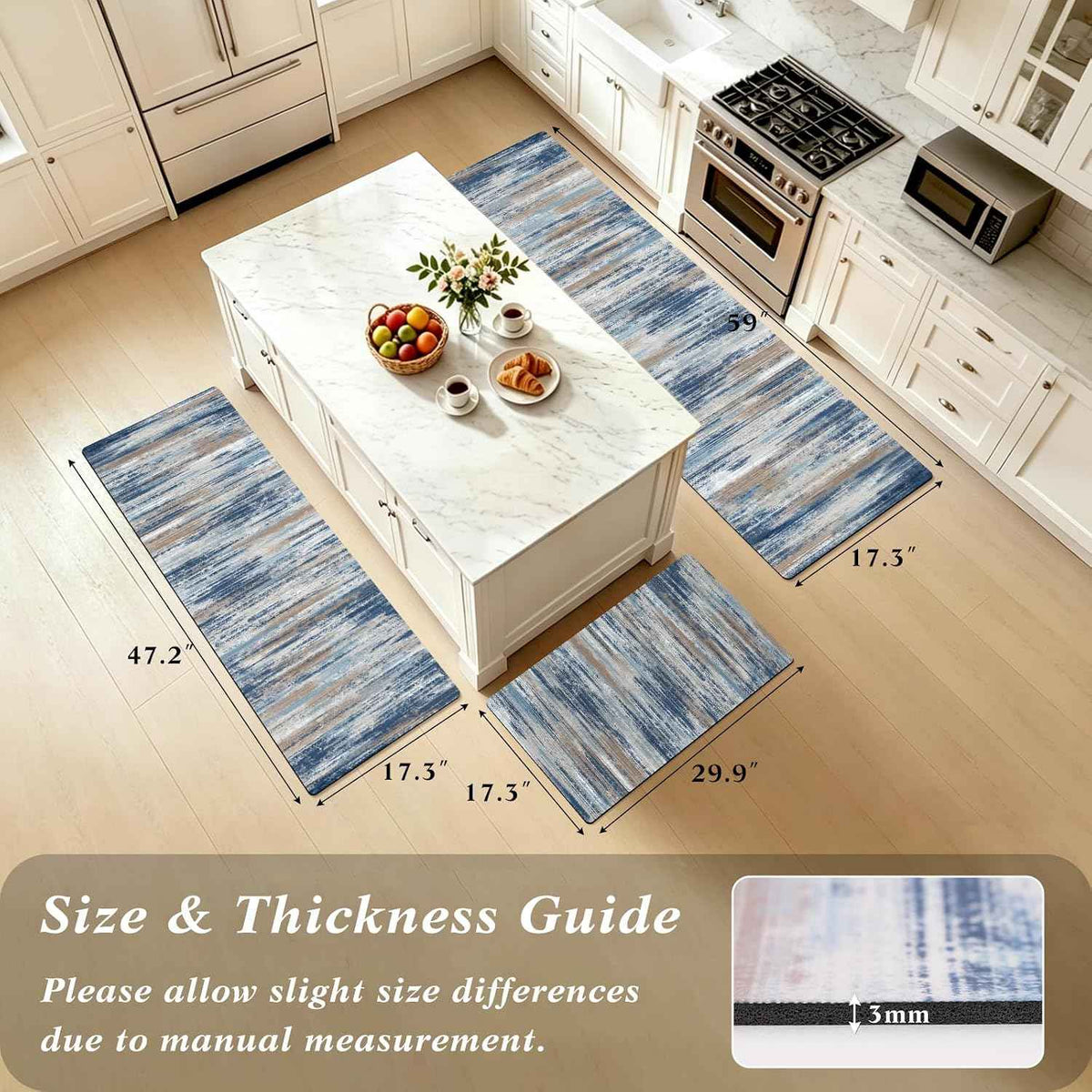 XLHOMO Kitchen Rugs Sets of 3, Non Slip Washable Kitchen Mats for Floor, Cushioned Anti-Fatigue Comfort Kitchen Mat, Rubber Backing Abstract Kitchen Floor Mat for Laundry, Desk, Sink, Office
