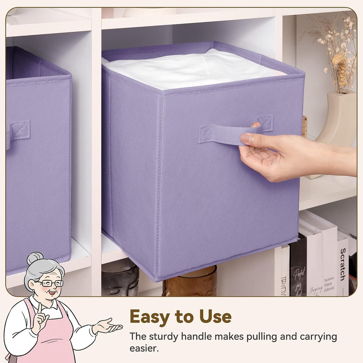 GRANNY SAYS Cube Storage Bins, 11 Inch Cube Storage Organizer, Fabric Collapsible Storage Bins, Durable Storage Cubes for Shelves, Closet, Lavender Purple, 6-Pack - Field & Nook