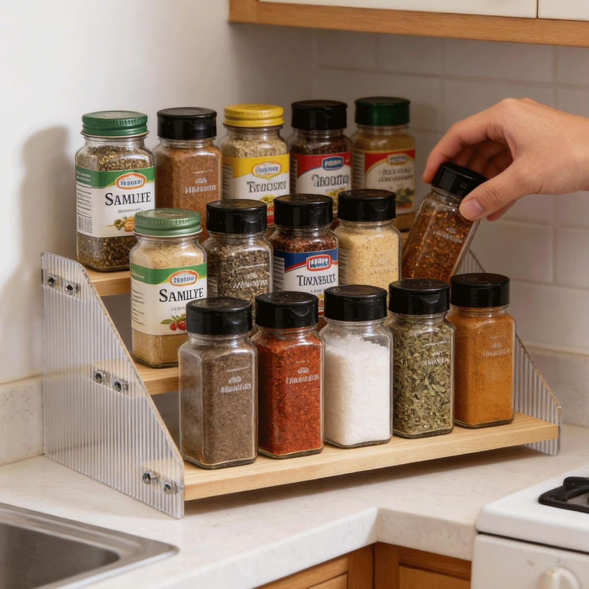 Wood & Acrylic Tiered Spice Rack Organizer - Field & Nook