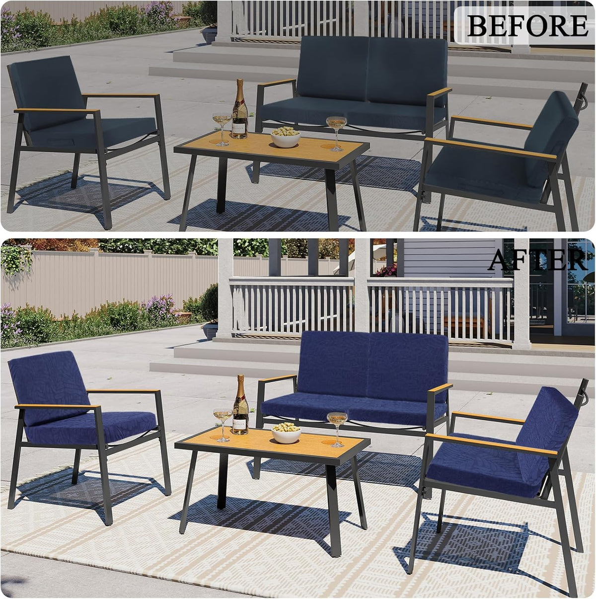 HEBE Outdoor Cushion Covers 8 Pcs, Stretch Patio Sofa Couch Cushion Cover | Waterproof Outdoor Couch Slipcovers Replacement, Washable Reusable Chair Seat Cushion Cover for Patio Furniture Protector