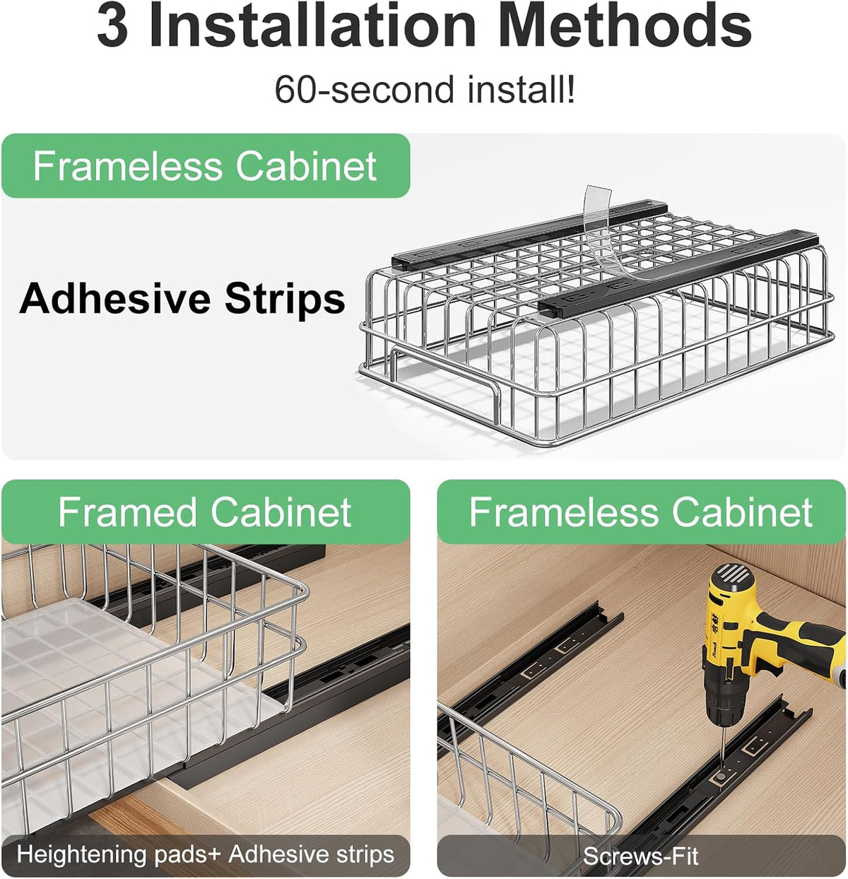 Stainless Steel 2-Pack Pull Out Cabinet Organizers
