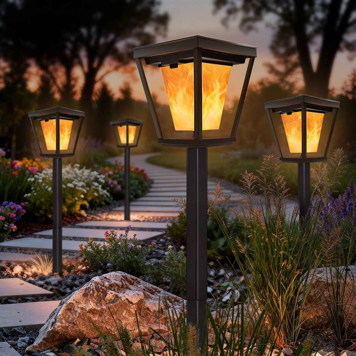 Flickering Flame Solar Pathway Lights – 6 Pack