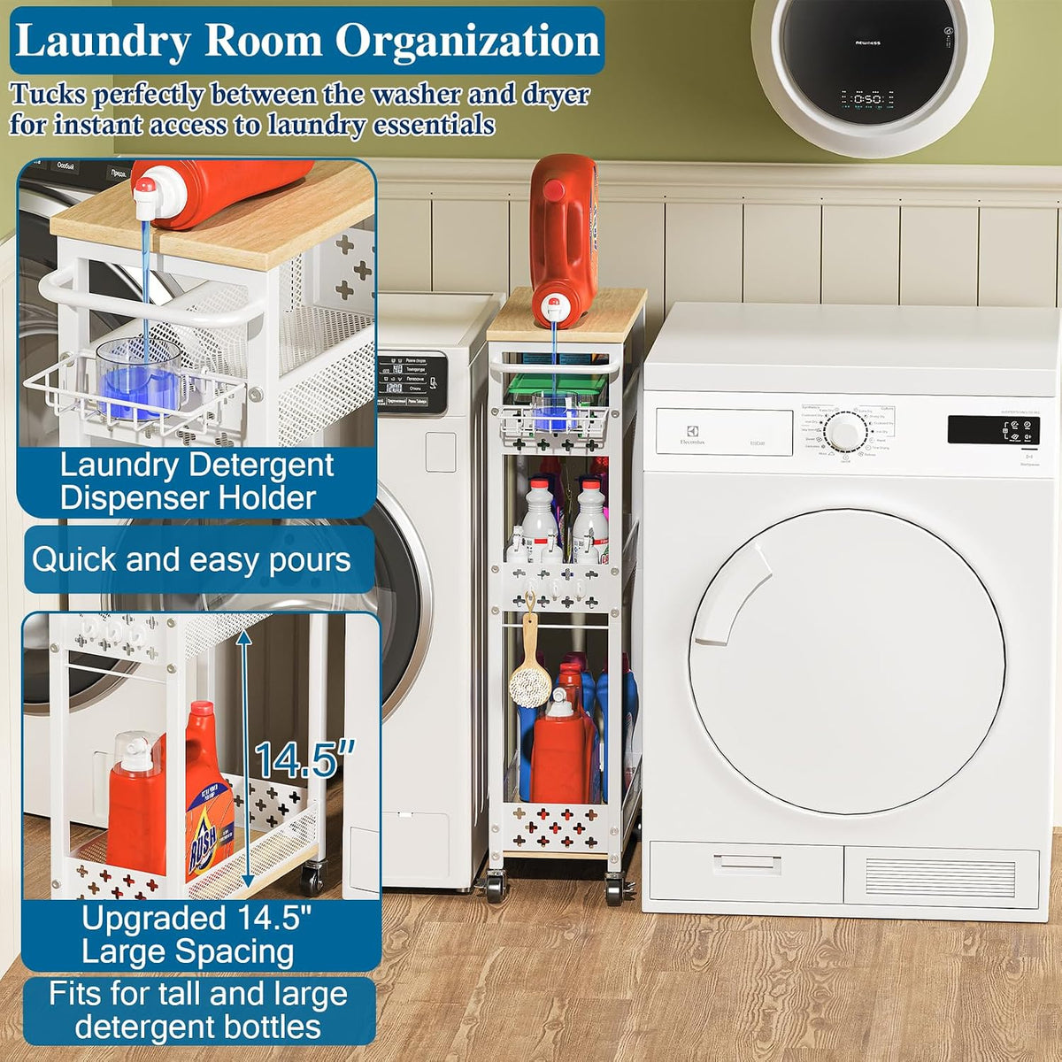 Slim 4-Tier Rolling Laundry Storage Cart - Field & Nook