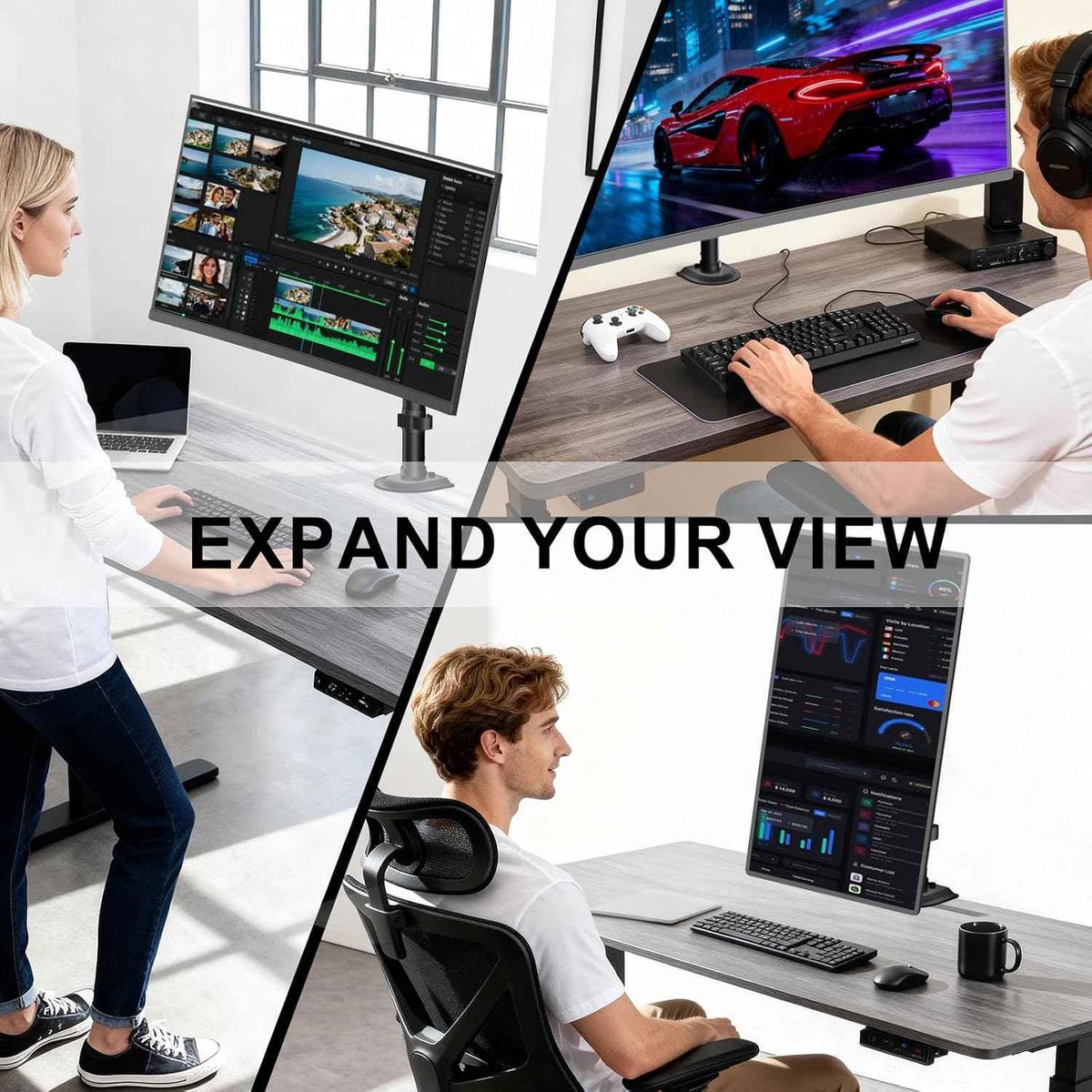 WALI Heavy Duty Single Monitor Arm Desk Mount for 13-49 Inch Screens, Ultrawide Monitor Stand with Full Motion Tilt, Swivel, Rotation, Holds up to 44 lbs, C-Clamp Mount for VESA 75/100mm,(M001S)