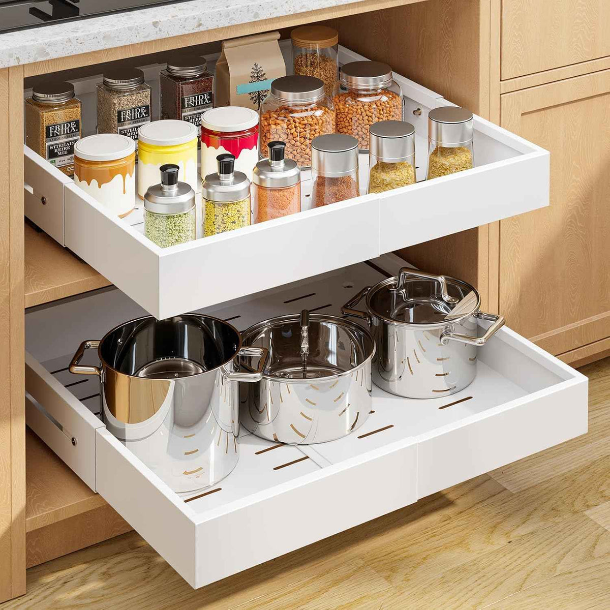 Kitsure 2 Pack Expandable Pull Out Cabinet Shelves