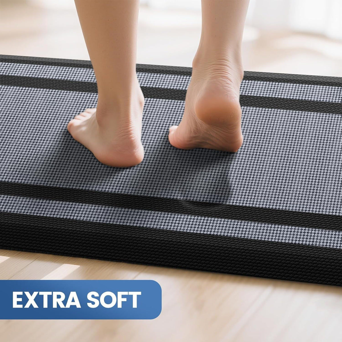 Waterproof Kitchen Mat Set – Two Black Cushioned Anti-Fatigue Rugs