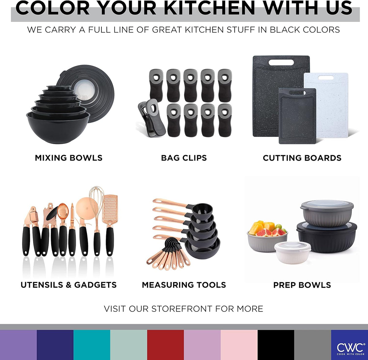 COOK WITH COLOR Bamboo Kitchen Utensil Set, 18 Piece, Black