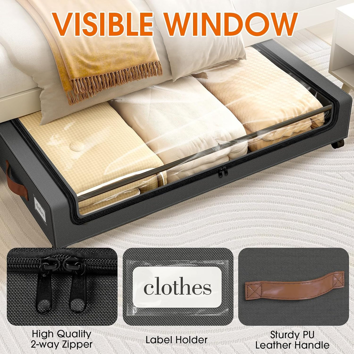 SpaceHacks Under Bed Storage with Wheels 2Pack Storage Containers with Clear Window&Label Under Bed Drawers Rolling Under Bed Storage for Clothes,Shoes, Blankets (30.71 x 16.93 x 6.69 in, Dark Grey) - Field & Nook