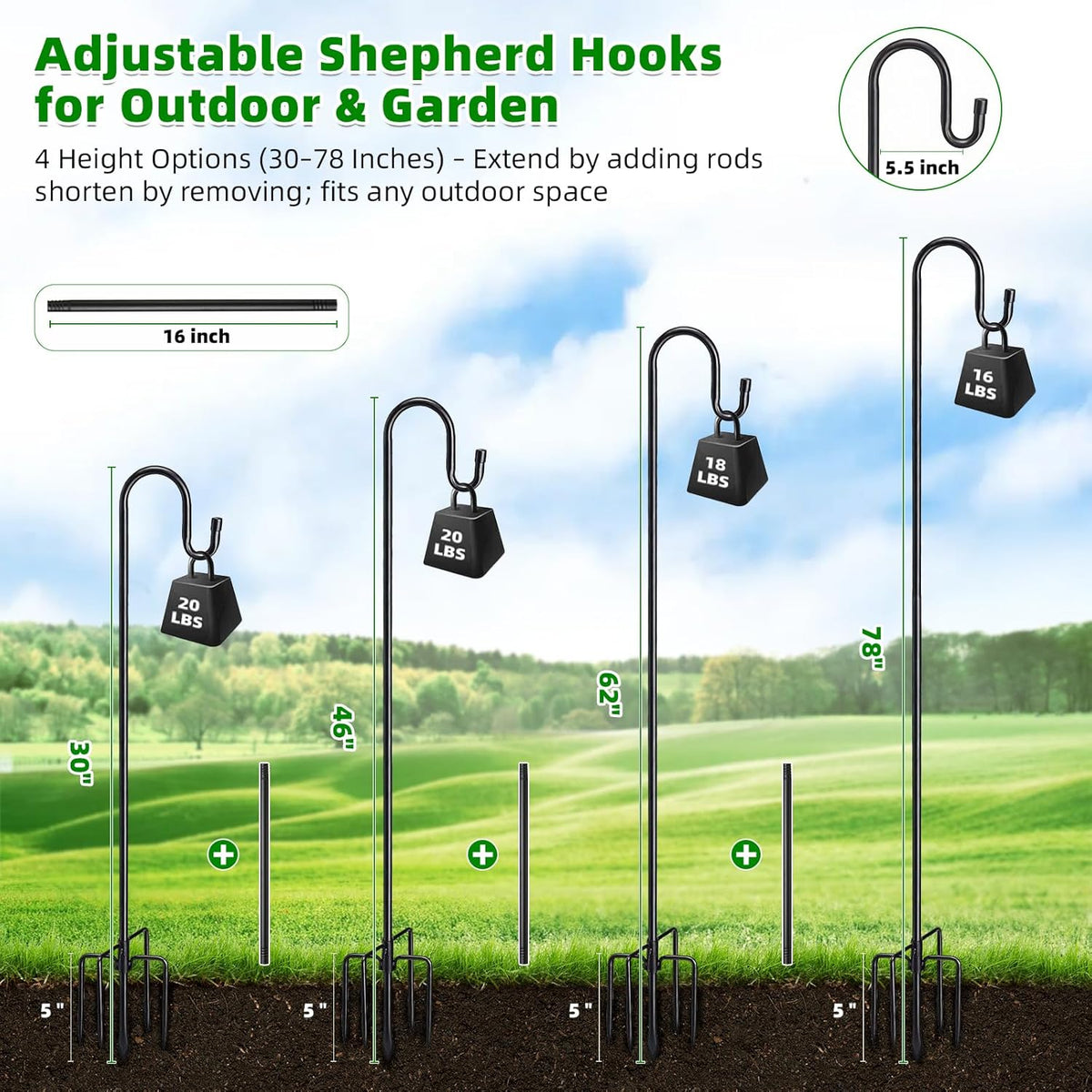 Adjustable Bird Feeder Pole with Shepherd Hook – Up to 78 in