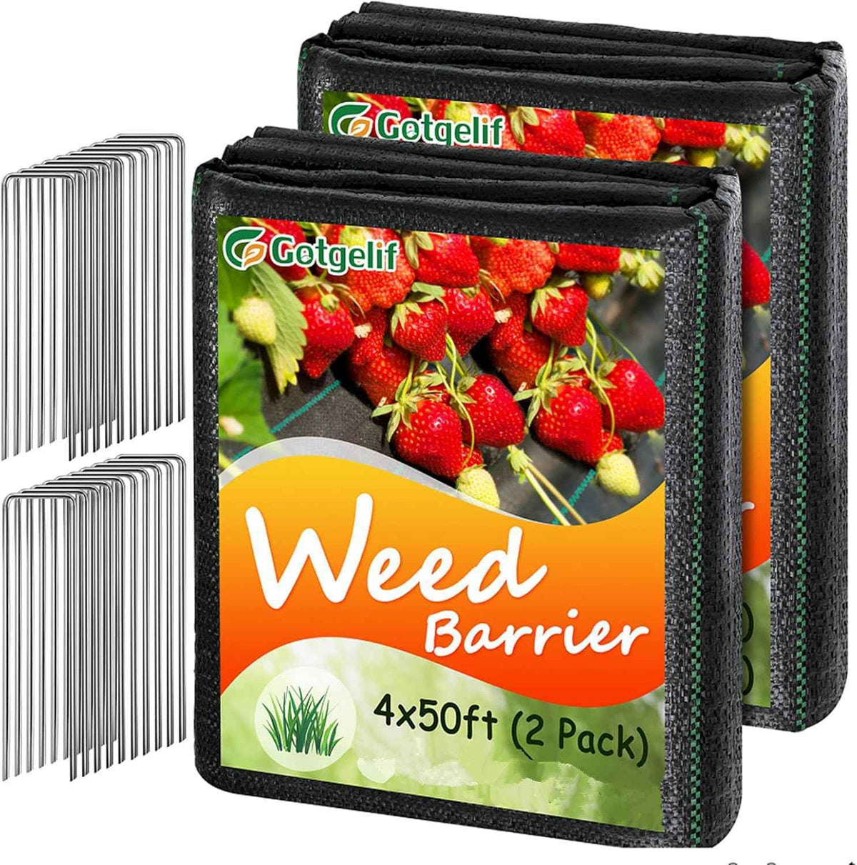 4FT x 100FT Weed Barrier Landscape Fabric, 3.2oz Heavy Duty Woven Geotextile with 20 U-Shaped Pegs & Pre-Printed Cutting Lines, Ground Cover Colth Garden Bed Liner for Landscape, Driveway, Greenhouse