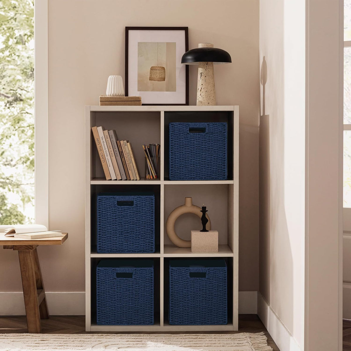 3-Pack Wicker Basket – Foldable Cube Storage bin with Handle - Field & Nook