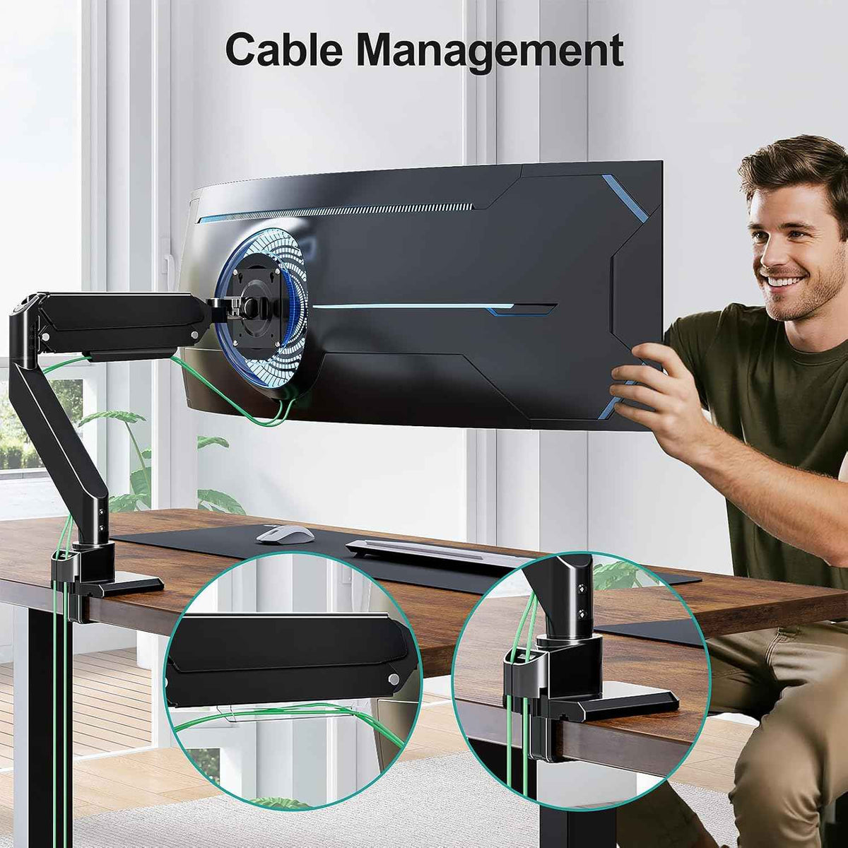 MOUNT PRO Heavy Duty Monitor Arm for 49 inch Ultrawide Screen up to 44 lbs, Single Desk Computer Mount Curved Monitor Stand for Samsung Odyssey G9, Adjustable Gas Spring VESA Mount 75x75 100x100