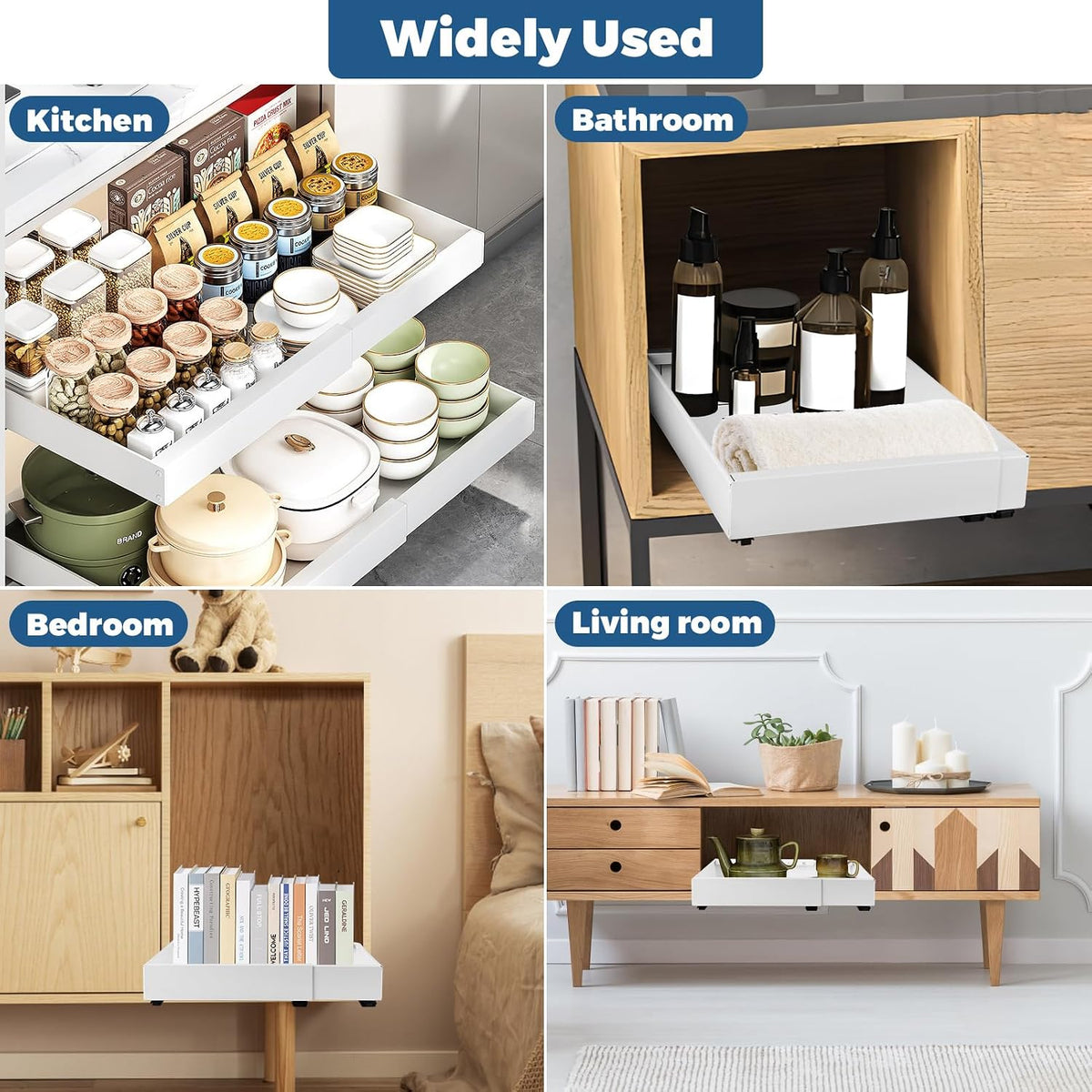 Pull-Out Cabinet Organizer, 2-Pack, White