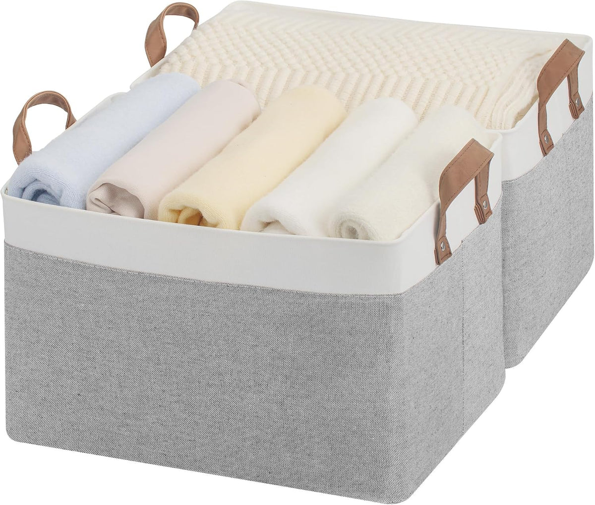 Storage Bins – Large Storage Baskets with Metal Frame – Gray and White - Field & Nook