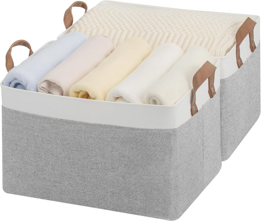 Storage Bins – Large Storage Baskets with Metal Frame – Gray and White - Field & Nook