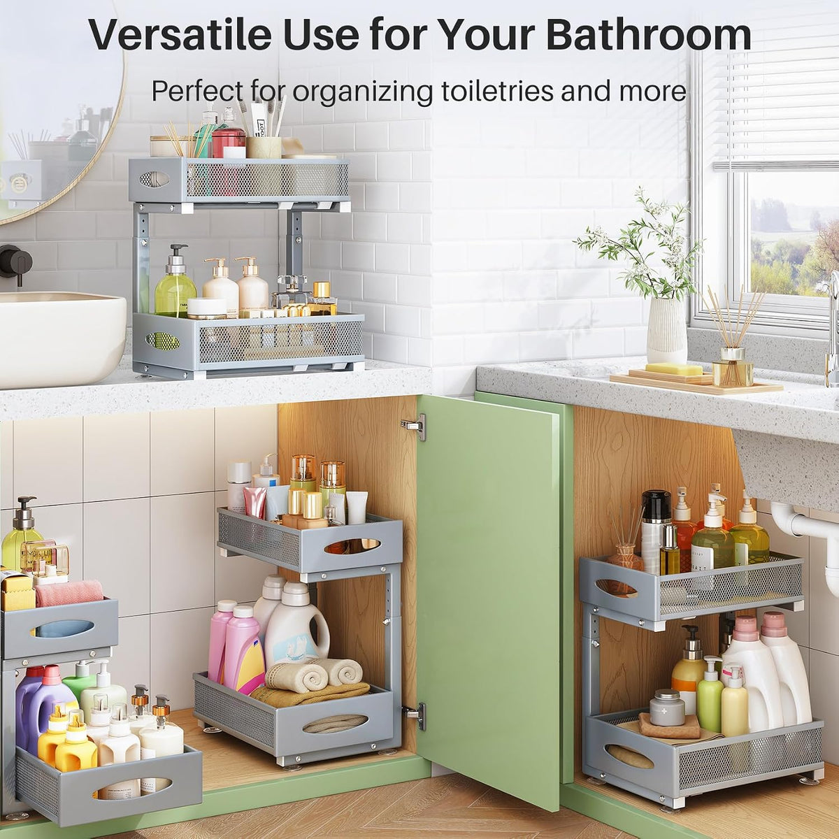 2-Tier Pull-Out Under-Sink Organizer – Grey - Field & Nook